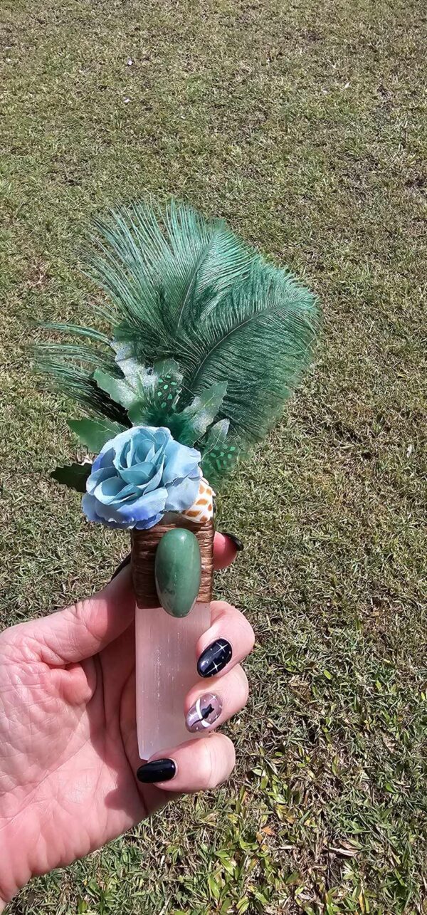 Selenite Smudging Wand Blue/Green - Image 3