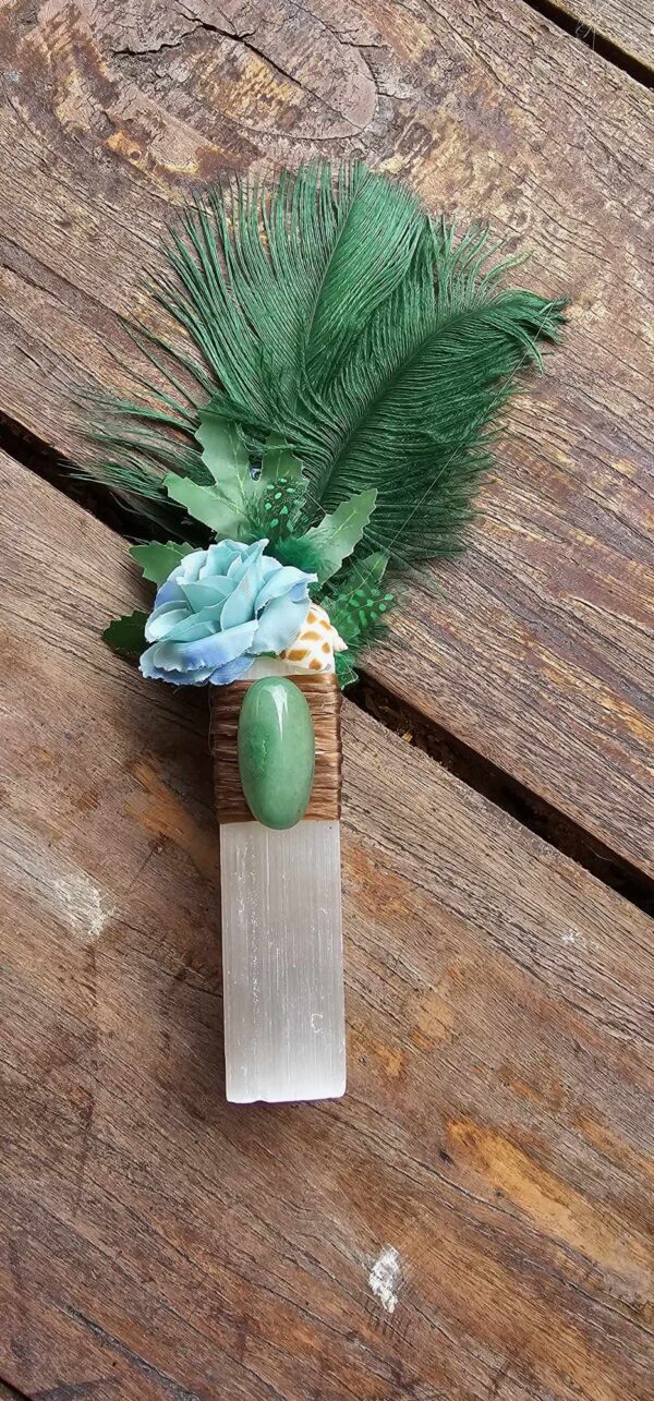 Selenite Smudging Wand Blue/Green