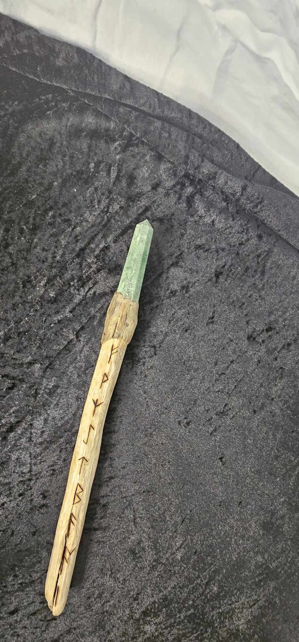 Moss Agate Crystal Healing Wand with Runes - Image 2